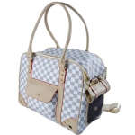 Chckered PVC/leather dog carrier hand bag